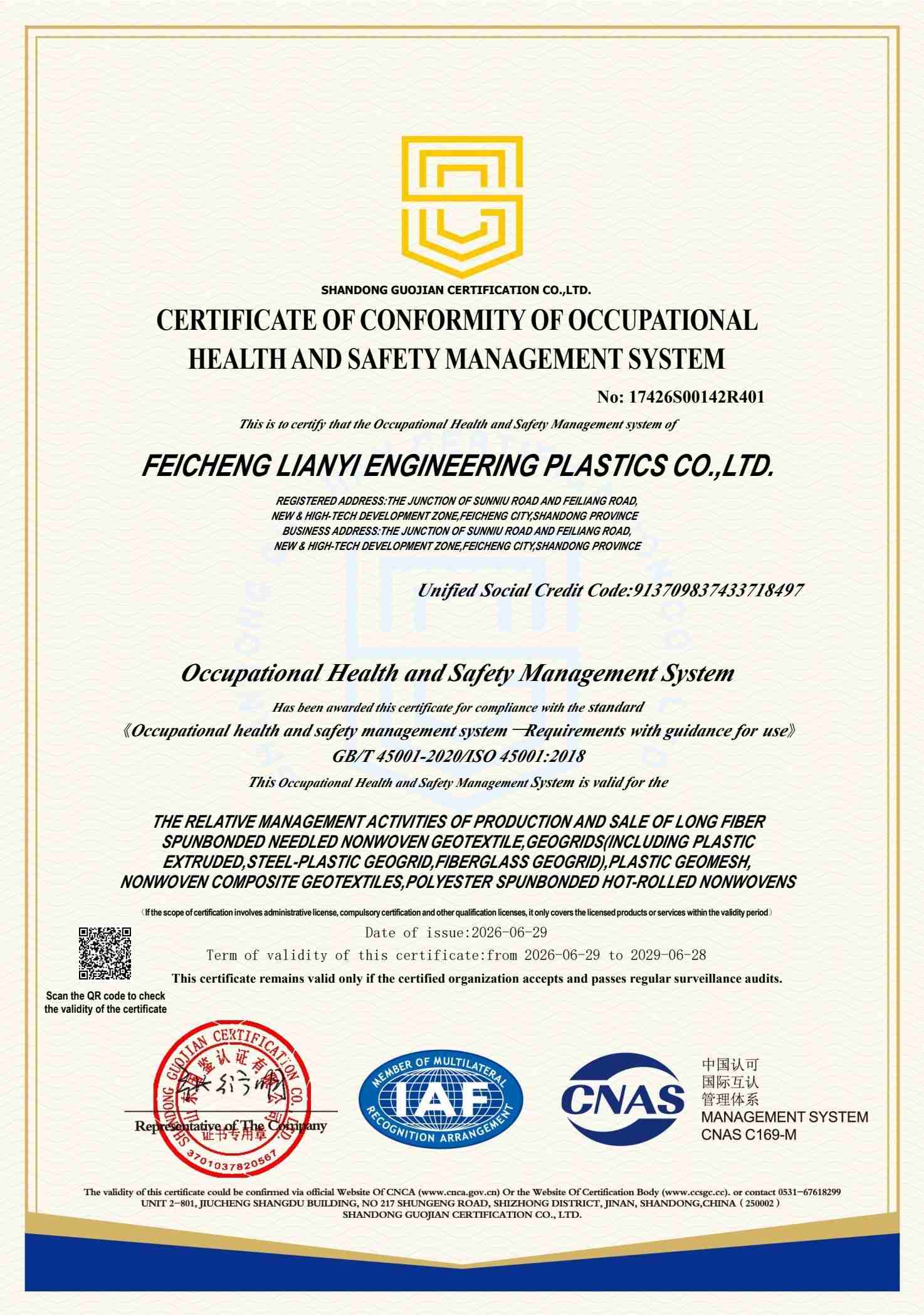 ISO 45001 Occupational Health and Safety Certificate